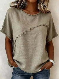 Full Size Frayed Hem Short Sleeve Top Plus Size